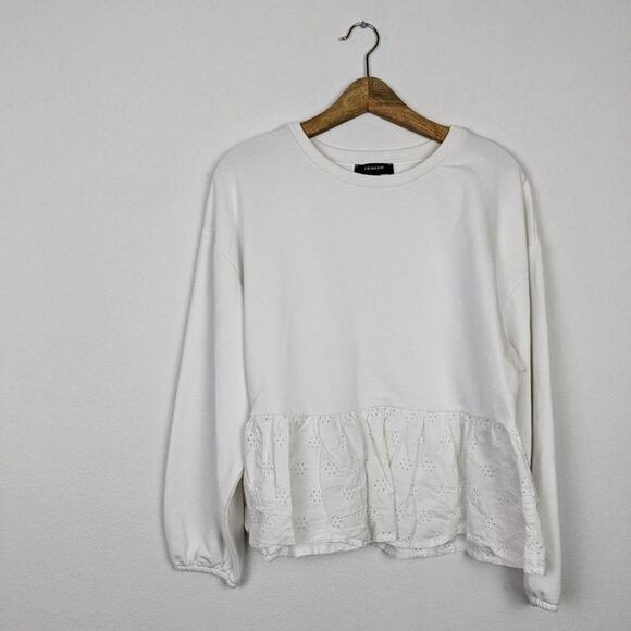 Primark White Ruffle Eyelet Hem Sweatshirt Top Size L - Picture 3 of 6